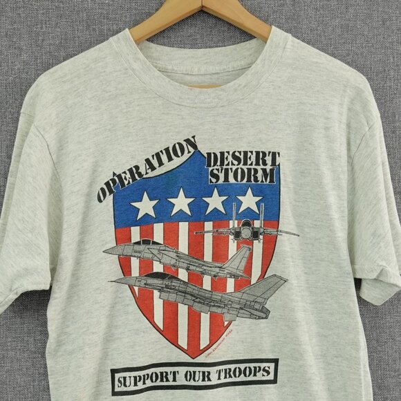 Vintage 1991 Operation Desert Storm Support Our Troops Jet Graphic T-Shirt Sz M - Picture 1 of 10